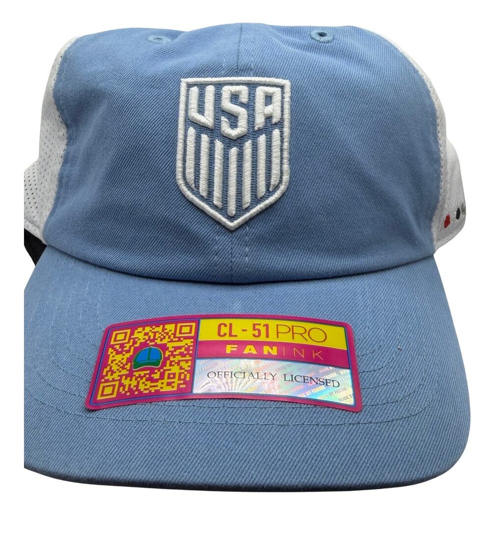 USA Soccer Fan Ink CL-51 Pro Adjustable Trucker Hat Blue White One Size NWOT